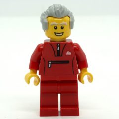 Minifigurka LEGO Man, Red Jogging Suit, Light Bluish Gray Hair
