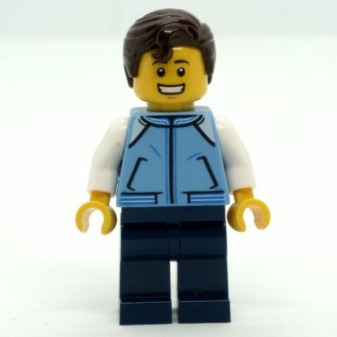 Minifigurka LEGO Man, Medium Blue Jacket, Dark Blue Legs, Dark Brown Hair
