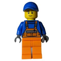 Minifigurka LEGO Construction Worker, Orange Overalls over Blue Sweater, Blue Cap