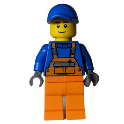 Minifigurka LEGO Construction Worker, Orange Overalls over Blue Sweater, Blue Cap