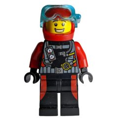Minifigurka LEGO Diver, Man, Red and Black Wetsuit with Straps and Gauges, Red Helmet with Mask