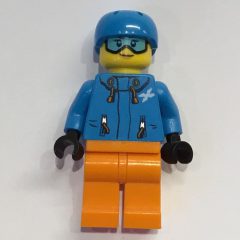 Minifigurka LEGO Woman, Dark Azure Ski Jacket, Orange Legs, Dark Azure Helmet, Snow Goggles