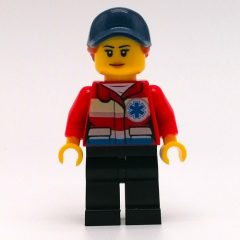 Minifigurka LEGO Paramedic, Woman, Red Jacket with Star of Life, Dark Blue Cap with Hair