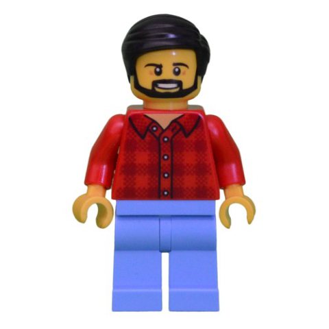 Minifigurka LEGO Man, Red Flannel Shirt, Medium Blue Legs, Black Hair, Beard