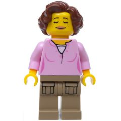 Minifigurka LEGO Woman, Bright Pink Top, Dark Tan Legs, Reddish Brown Hair