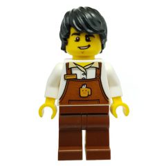Minifigurka LEGO Barista, Man, White Torso, Reddish Brown Apron, Black Hair