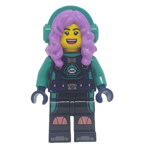 Minifigurka LEGO Parker L. Jackson, Black Top, Medium Lavender Hair with Headphones