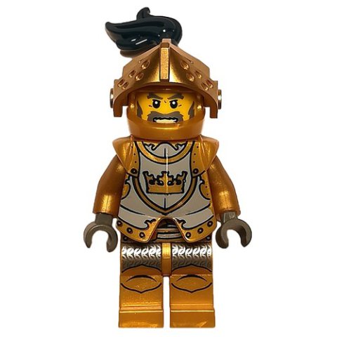 Minifigurka LEGO Knight, Gold, Armor, Helmet with Visor and Dark Blue Plume