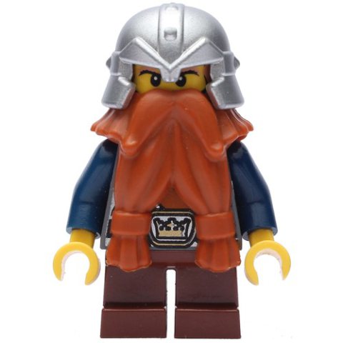 Minifigurka LEGO Dwarf, Dark Orange Beard, Metallic Silver Helmet, Printed Beard