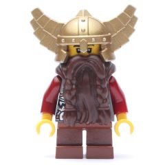 Minifigurka LEGO Dwarf, Dark Brown Beard, Metallic Gold Winged Helmet