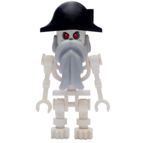 Minifigurka LEGO Skeleton, Red Eyes, Bicorne Hat, Light Bluish Gray Beard