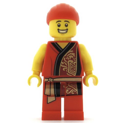 Minifigurka LEGO Man, Red Robe with Gold Sash Belt, Red Bandanna, Big Smile