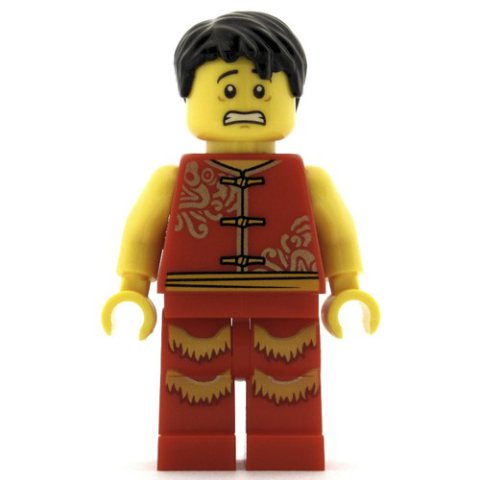 Minifigurka LEGO Man, Red Robe with Ties, Black Hair
