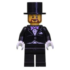 Minifigurka LEGO Groom, Black Suit with Lavender Bow Tie, Top Hat