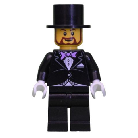 Minifigurka LEGO Groom, Black Suit with Lavender Bow Tie, Top Hat