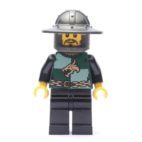 Minifigurka LEGO Dragon Knight, Dark Green, Wide Brim Helmet, Moustache and Stubble (Pearl Dark Gray)