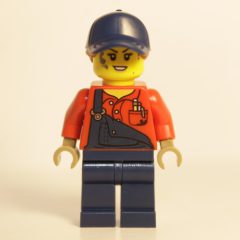 Minifigurka LEGO Red Torso, Dark Blue Overall, Dark Blue Cap