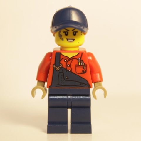 Minifigurka LEGO Red Torso, Dark Blue Overall, Dark Blue Cap