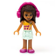 Minifigurka LEGO Andrea - Bright Light Orange Top, Light Aqua Skirt, Magenta Headphone