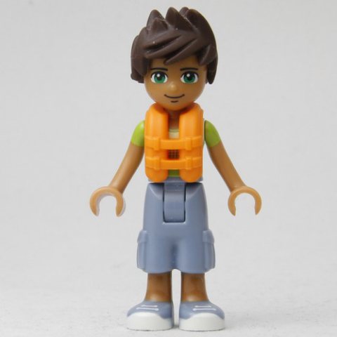Minifigurka LEGO Liam - Bright Green/Yellow Shirt, Sand Blue Trousers, Life Vest