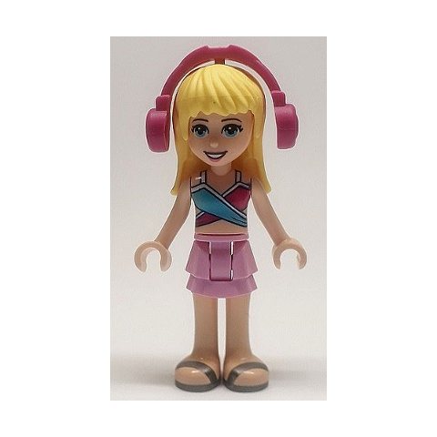 Minifigurka LEGO Stephanie - Medium Blue/Dark Purple Bikini, Bright Pink Skirt, Magenta Headphones