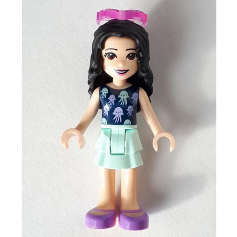 Minifigurka LEGO Emma - Dark Blue Top, Light Aqua Skirt, Sunglasses