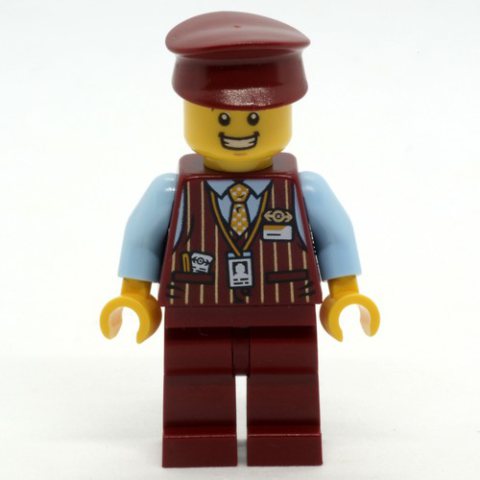 Minifigurka LEGO Train Conductor, Dark Red Suit with Tie, Dark Red Hat