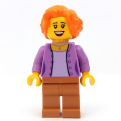 Minifigurka LEGO Woman, Open Medium Lavender over Lavender Shirt, Medium Nougat Legs, Orange Hair