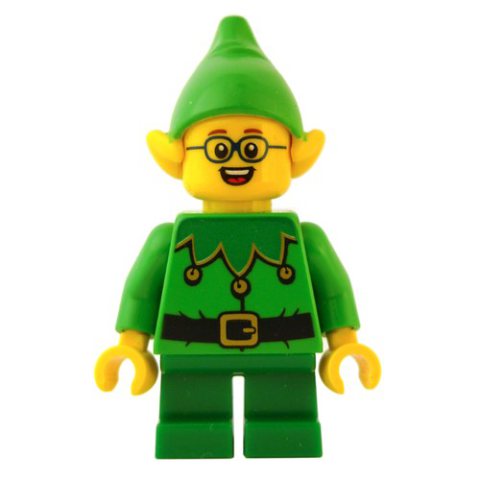 Minifigurka LEGO Elf - Bright Green Torso, Green Legs, Bright Green Hat, Glasses