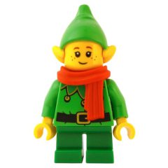 Minifigurka LEGO Elf - Bright Green Torso, Green legs, Bright Green Hat, Red Scarf