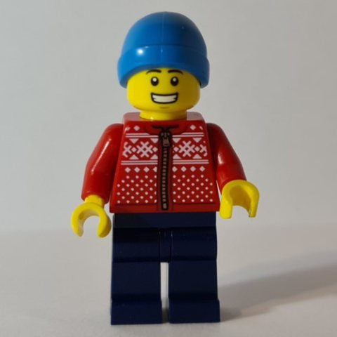 Minifigurka LEGO Red Torso, Dark Blue Legs, Dark Azure Cap