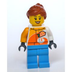 Minifigurka LEGO Woman, Vita Rush Jacket, Dark Azure Legs, Dark Orange Hair