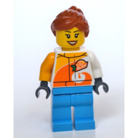 Minifigurka LEGO Woman, Vita Rush Jacket, Dark Azure Legs, Dark Orange Hair