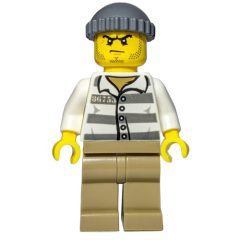 Minifigurka LEGO Criminal, Prison Shirt '86753', Dark Tan Legs, Hat, Stubble