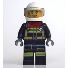 Minifigurka LEGO Firewoman, Firesuit with Straps and Gauge, White Helmet with Visor, Dirty Face