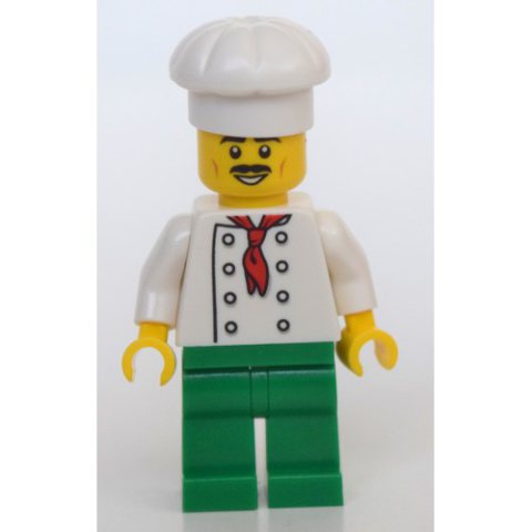 Minifigurka LEGO Chef, Green Legs, Chef Hat, Moustache