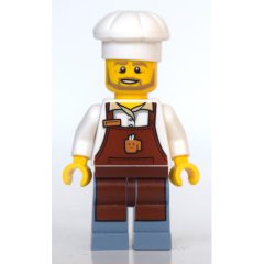 Minifigurka LEGO Barista, Reddish Brown Apron, Sand Blue Legs, Chef Hat
