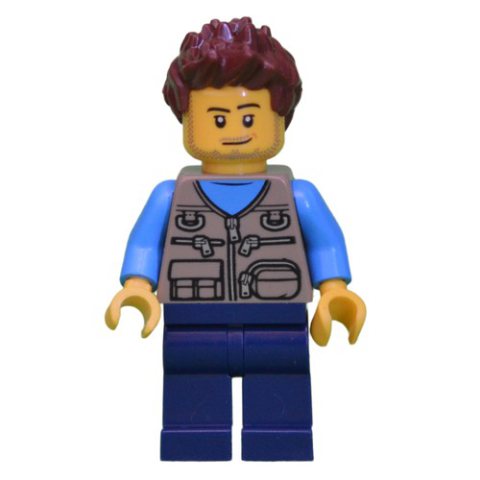 Minifigurka LEGO Dark Tan Torso, Dark Blue Legs, Reddish Brown Hair