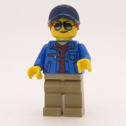 Minifigurka LEGO Woman, Blue Jacket, Dark Tan Legs, Dark Blue Cap with Ponytail