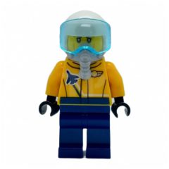 Minifigurka LEGO Pilot, Orange Jacket, Dark Blue Legs, White Helmet with Visor and Breathing Apparatus