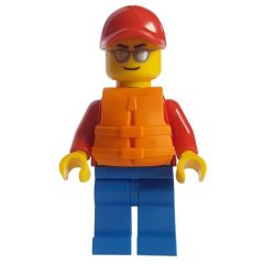 Minifigurka LEGO Lifeguard, Red Jacket, Blue Legs, Red Cap, Orange Life Vest