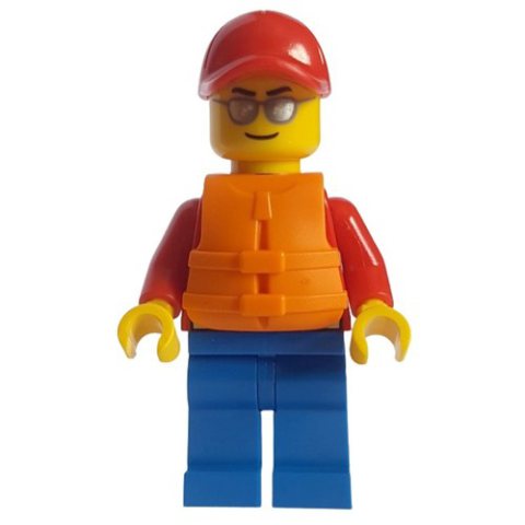 Minifigurka LEGO Lifeguard, Red Jacket, Blue Legs, Red Cap, Orange Life Vest