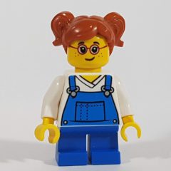 Minifigurka LEGO Girl, Blue Overalls, Short Legs, Glasses