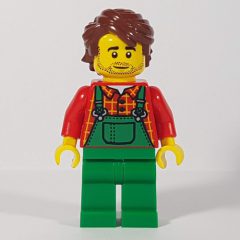 Minifigurka LEGO Man, Green Overalls, Reddish Brown Hair, Stubble Beard