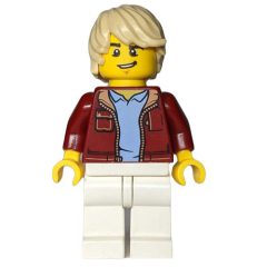 Minifigurka LEGO Man, Dark Red Jacket, White Legs, Tan Hair