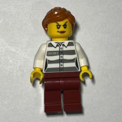 Minifigurka LEGO Criminal, Woman, Prison Shirt with '50382', Dark Red Legs, Dark Orange Hair
