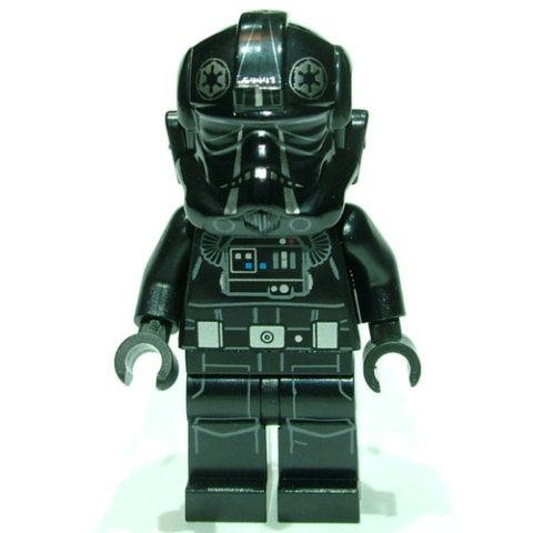 Minifigurka LEGO TIE Pilot, Printed Legs, Two Silver Stripes on Helmet, Silver Belt Pouches, Closed Mouth