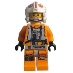 Minifigurka LEGO Luke Skywalker, Orange Rebel Pilot Outfit, Light Bluish Gray Hips, Black Hands, Printed Visor, Detailed Chest Panel