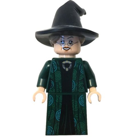 Minifigurka LEGO Professor Minerva McGonagall, Dark Green Robe, Black Hat with Dark Tan Hair, Azure Circle Symbols