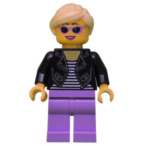 Minifigurka LEGO Black Torso, Medium Lavender Legs, Bright Light Yellow Hair
